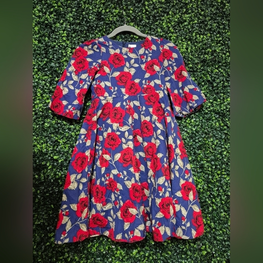 Elegant Floral Kids Dress - Red and Blue